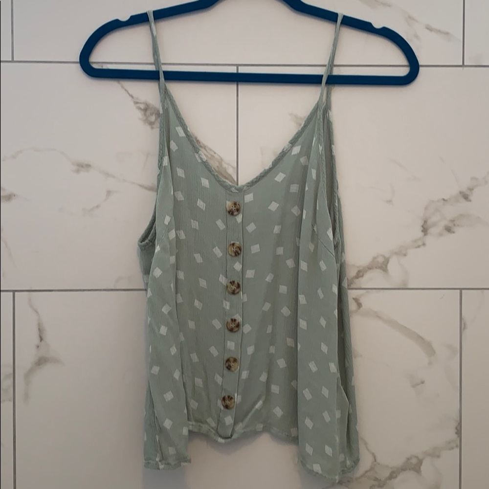 Mint green wooden button spaghetti strap tank